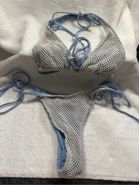 ZAFUL Blue Crochet Bikini Set Size 8–10 Large